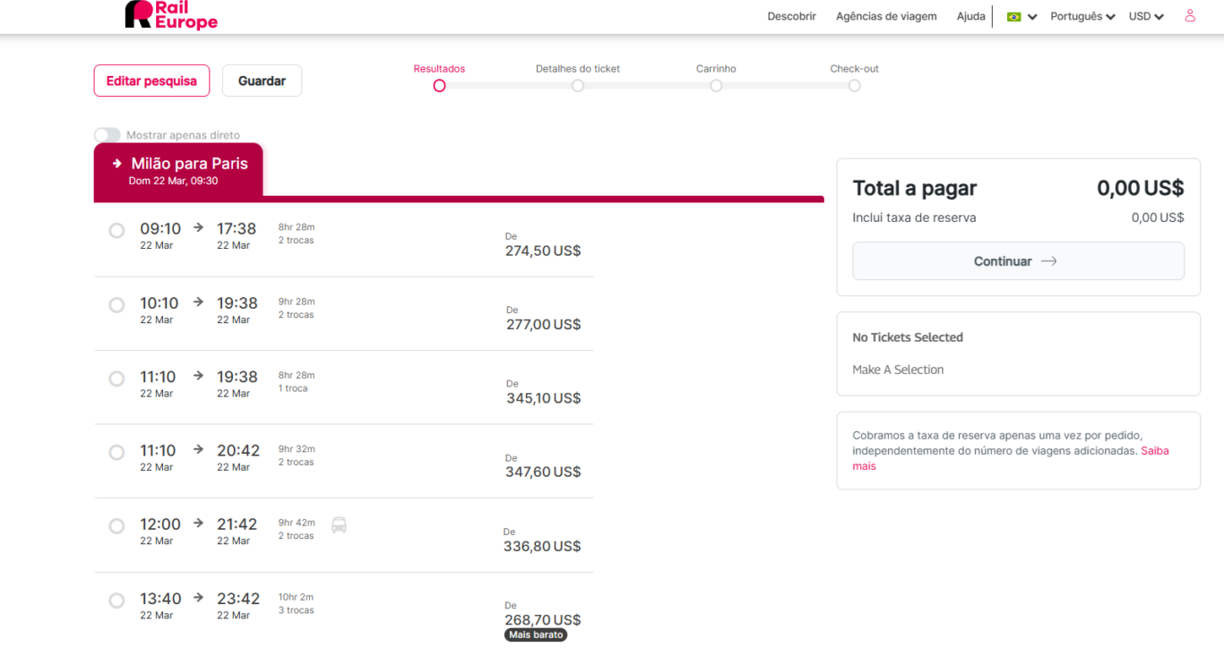 Pesquisa pela Rail Europe