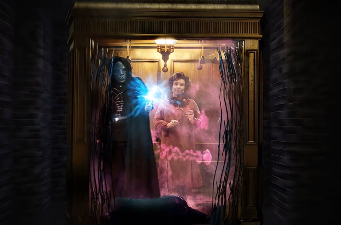 Dolores Umbridge na atração Harry Potter and the Battle at the Ministry no Epic Universe Dolores Umbridge na atração Harry Potter and the Battle at the Ministry no Epic Universe