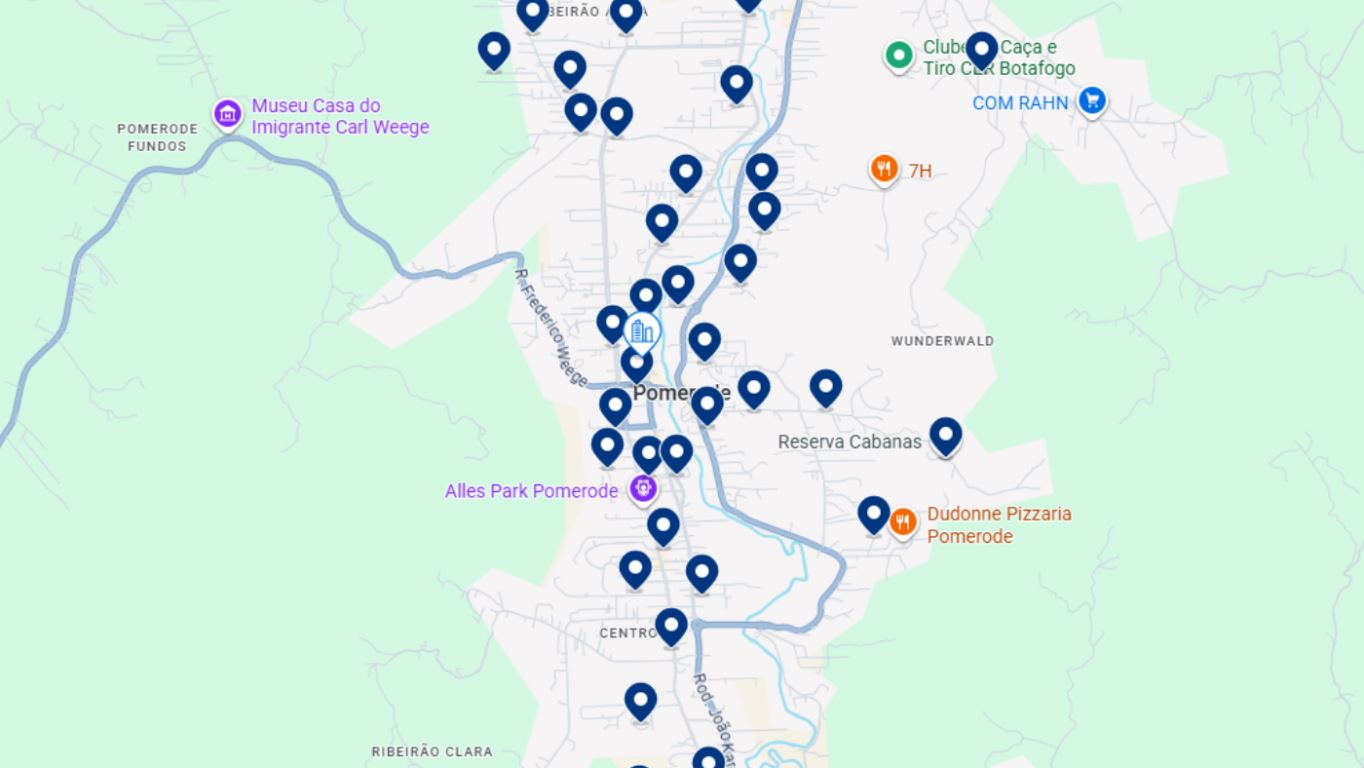 Mapa de hotéis em Pomerode Mapa de hotéis em Pomerode