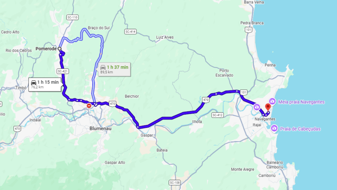 Rota de carro para Pomerode Rota de carro para Pomerode