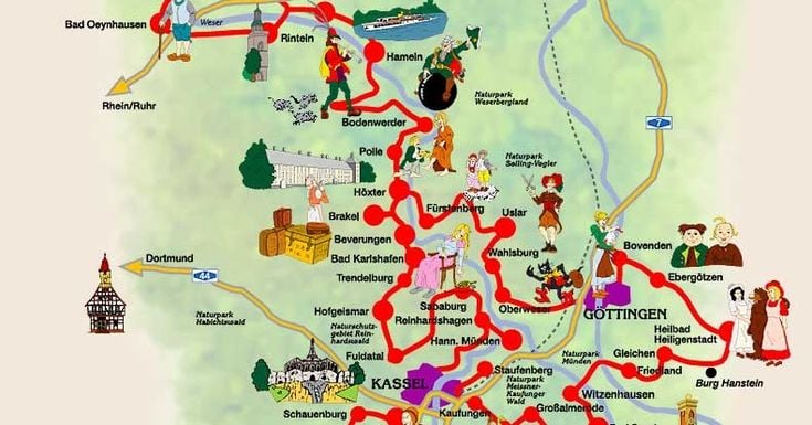 Mapa da Rota dos Contos de Fadas na Alemanha Mapa da Rota dos Contos de Fadas na Alemanha