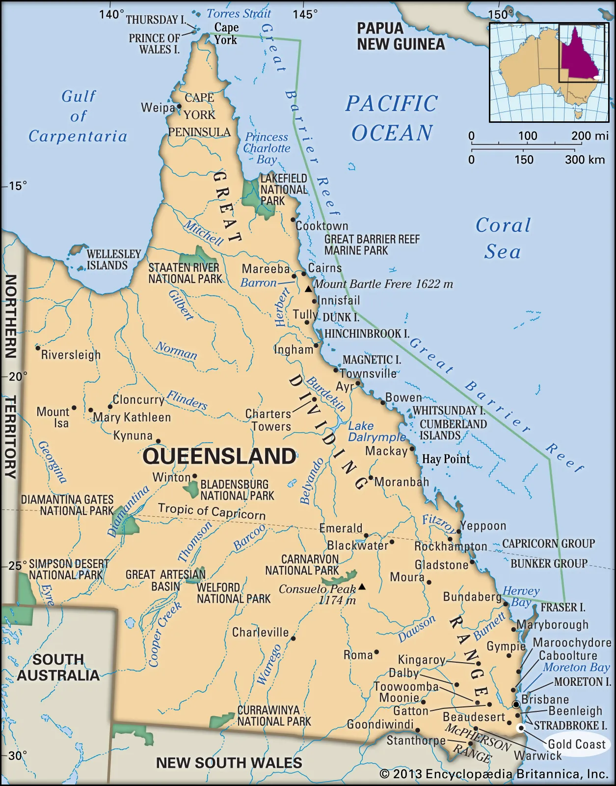 Mapa da Sunshine Coast em Queensland