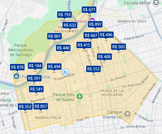 Mapa do Booking de Santiago Mapa do Booking de Santiago