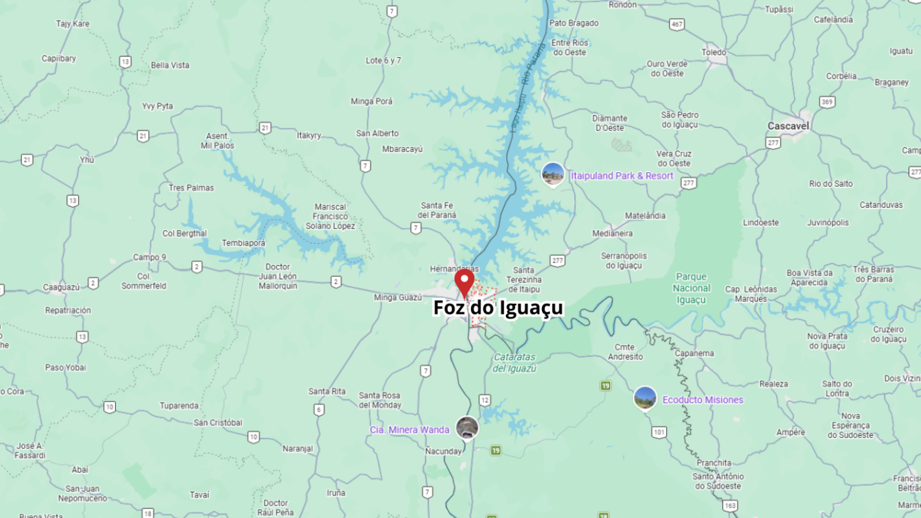 Mapa com a localização de Foz do Iguaçu no Paraná Mapa com a localização de Foz do Iguaçu no Paraná