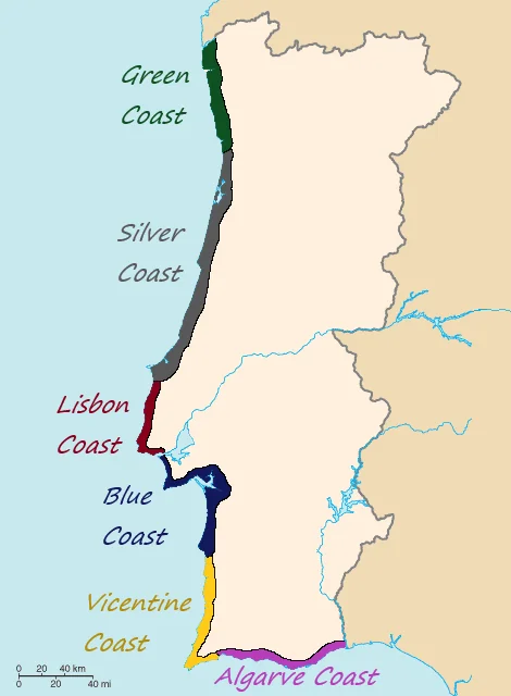 Mapa da Costa de Portugal Mapa da Costa de Portugal