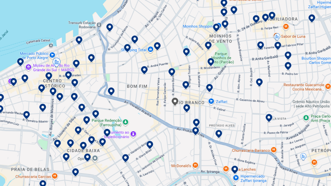 Mapa de hotéis em Porto Alegre Mapa de hotéis em Porto Alegre