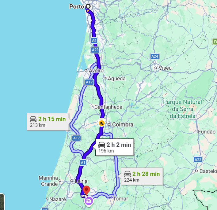 Mapa de F&aacute;tima saindo do Porto