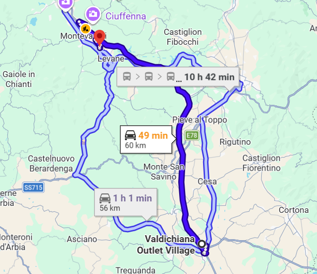 Percurso entre os outlets Valdichiana e Prada Space