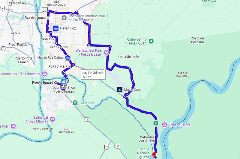 Mapa: Foz do Igua&ccedil;u, Puerto Iguaz&uacute; e Cataratas