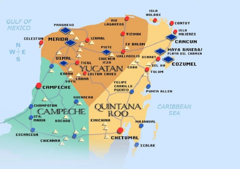Mapa cidades e regi&otilde;es do M&eacute;xico
