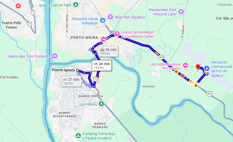 Mapa: De Puerto Iguaz&uacute; at&eacute; as Cataratas 