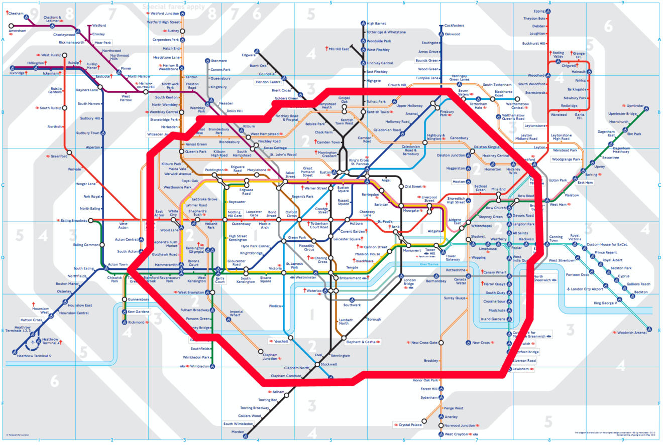 Mapa de Londres Mapa de Londres com as zonas 1 e 2