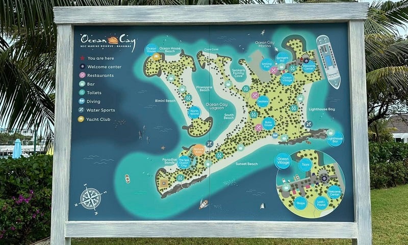 Mapa da Ocean Cay nas Bahamas