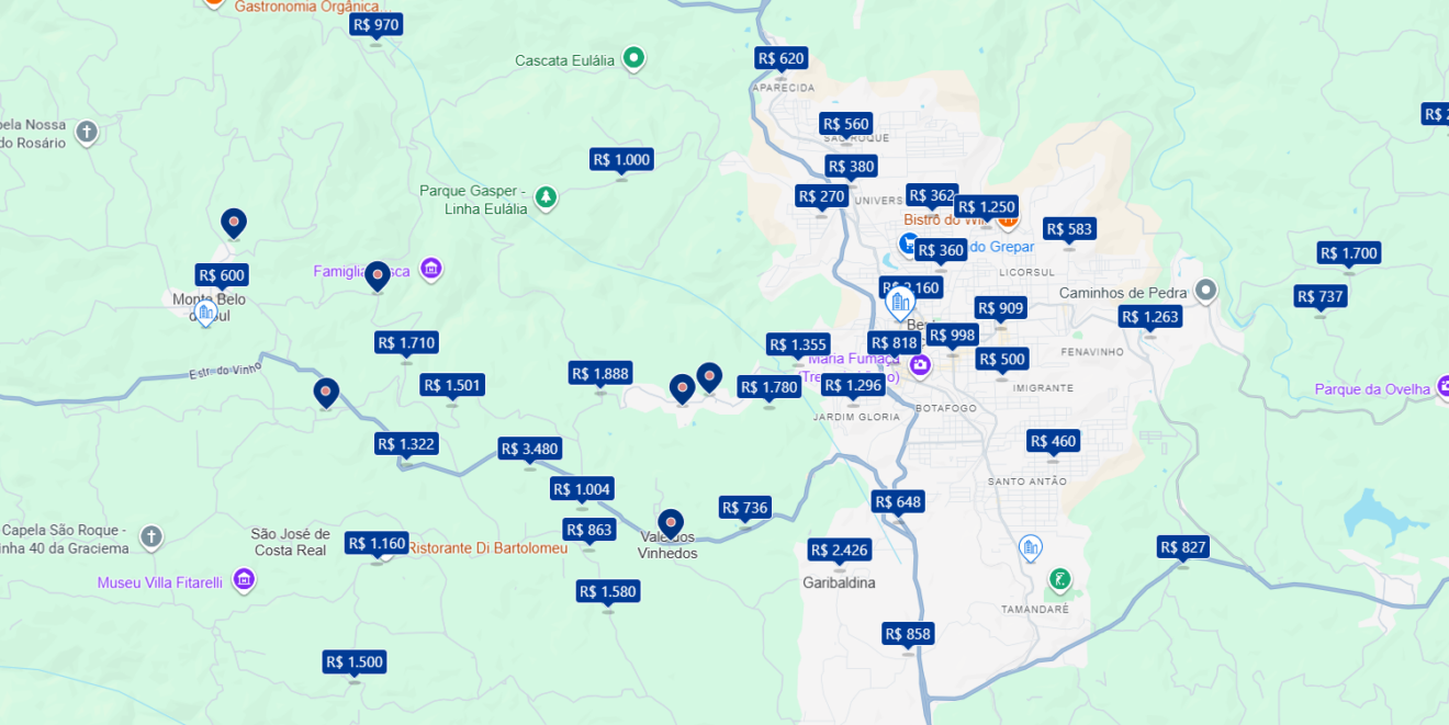 Mapa de hotéis em Bento Gonçalves Mapa de hotéis em Bento Gonçalves