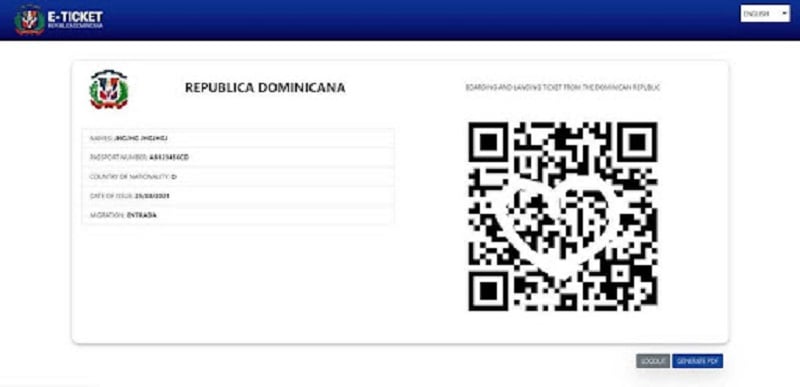 E-ticket para ir a Rep&uacute;blica Dominicana