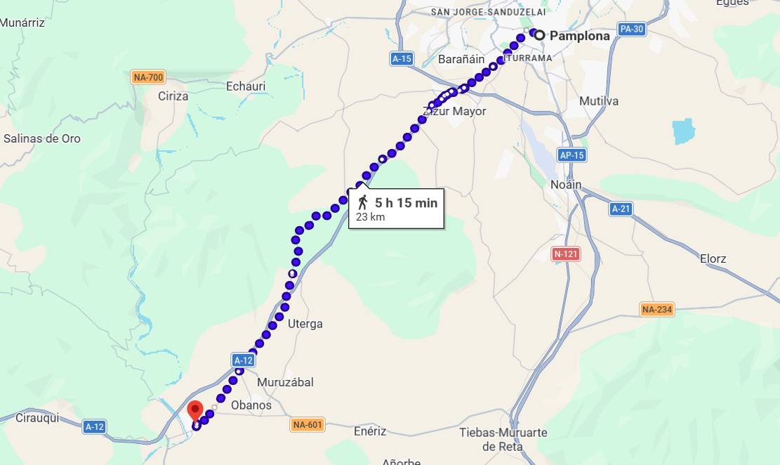 Mapa de Pamplona at&eacute; Puente la Reina