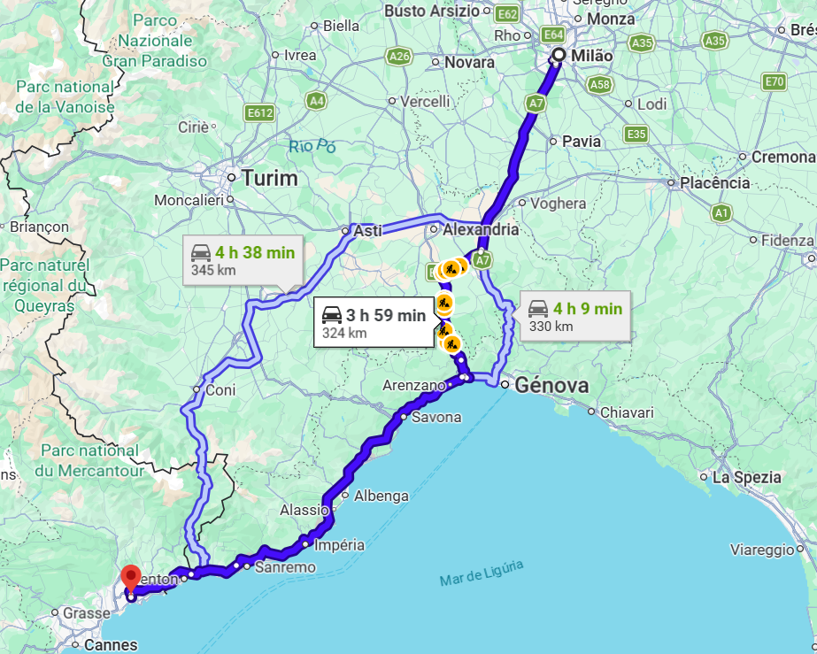 Mapa de Mil&atilde;o at&eacute; Nice