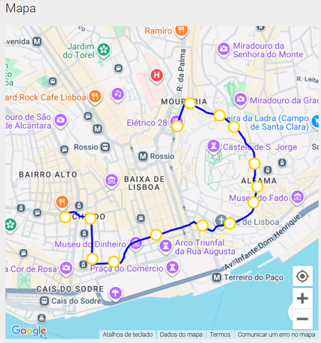 Mapa da linha 12E - Martim Moniz - Praça Luís de Camões