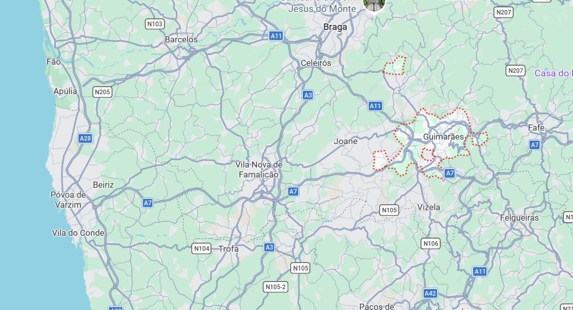 Mapa delimitando Guimarães Mapa delimitando Guimarães