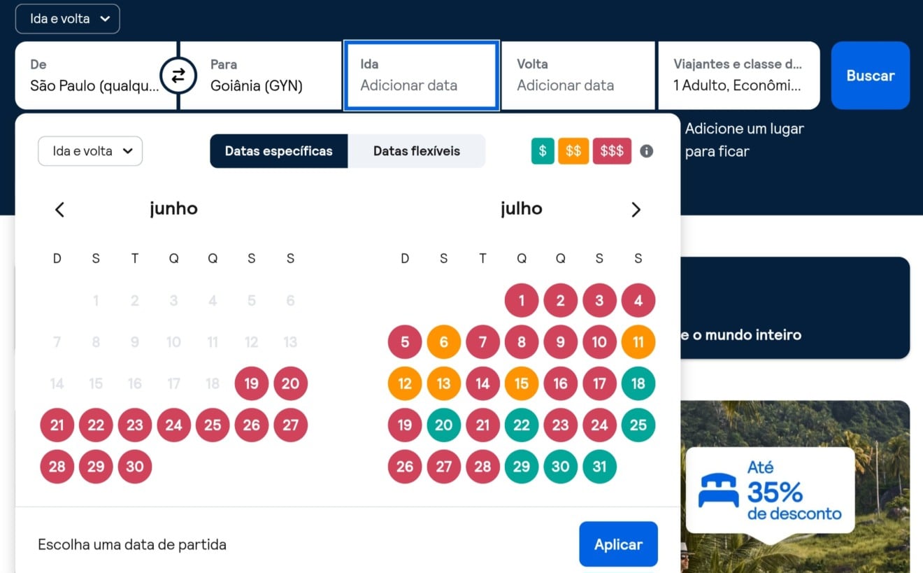 Comparador de voos para Goi&acirc;nia