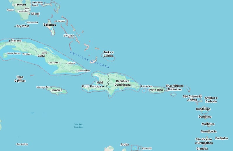 Mapa das ilhas caribenhas Mapa das ilhas caribenhas