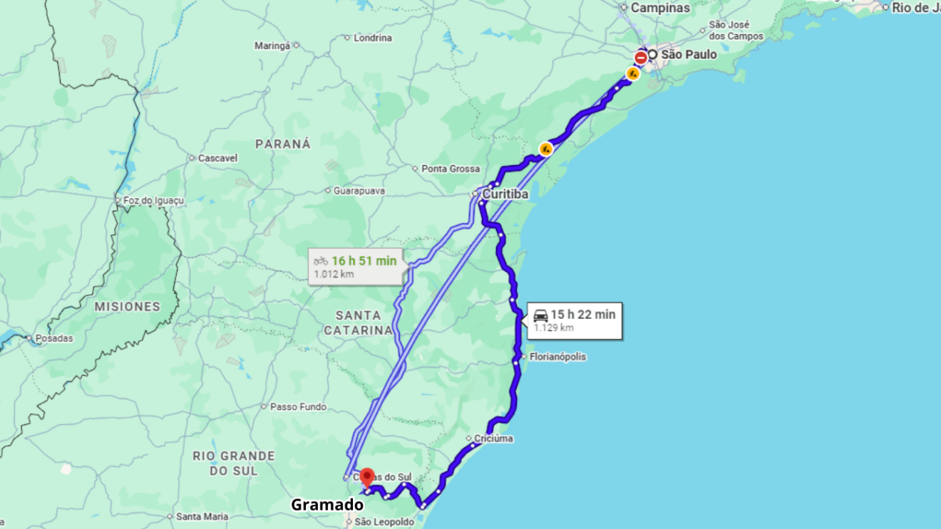Rota de carro de São Paulo a Gramado Rota de carro de São Paulo a Gramado